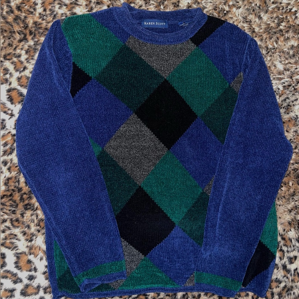 Vintage Blue and Green Diamond Sweater